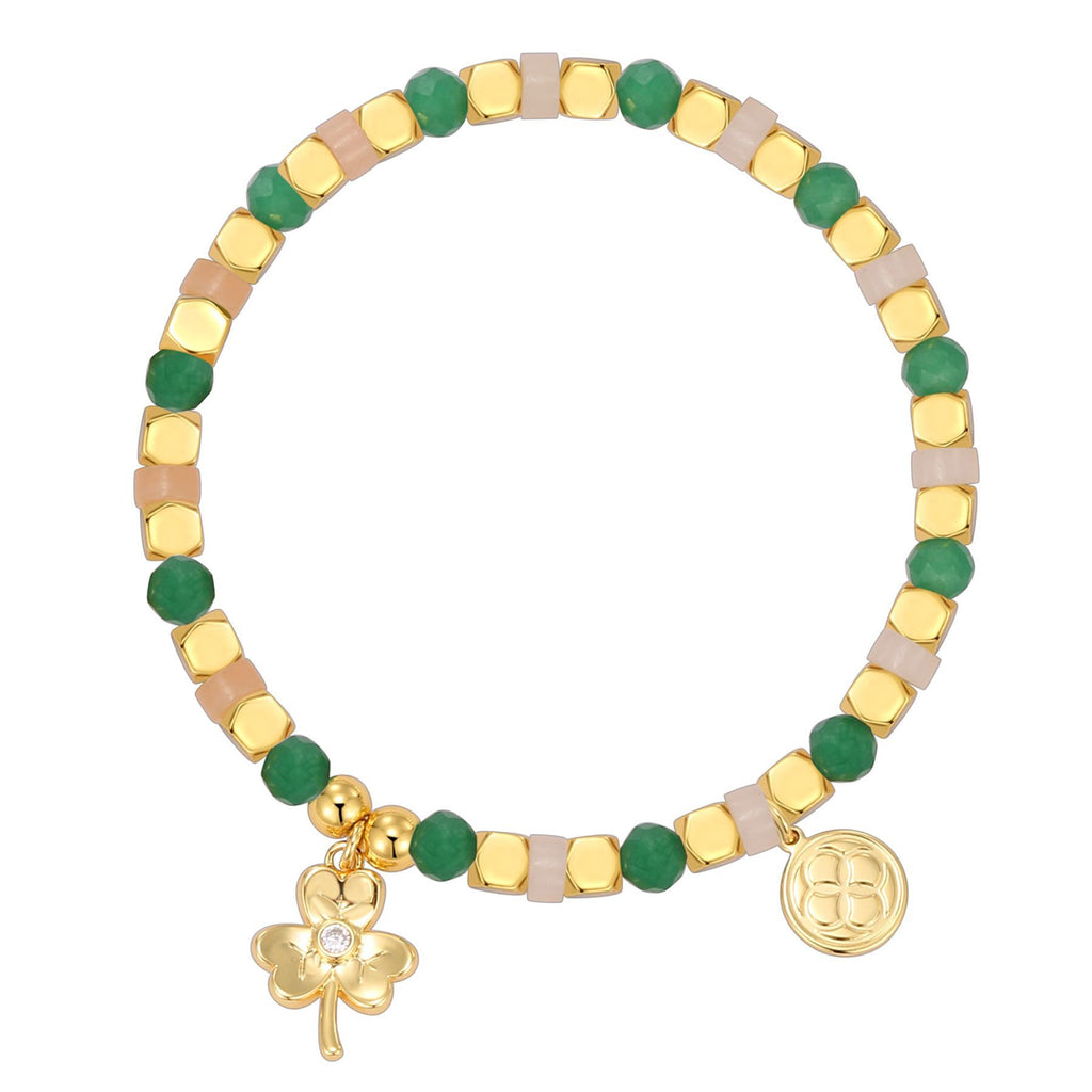 CYB0240 Vintage Copper Plated14k Golden Clover Zircon Beaded Vacation