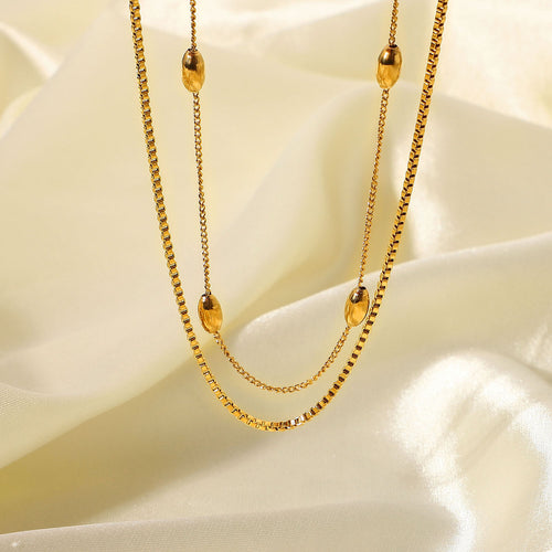 18K Gold-Tone Oval Layered Stainless Steel Necklace with oval design details
