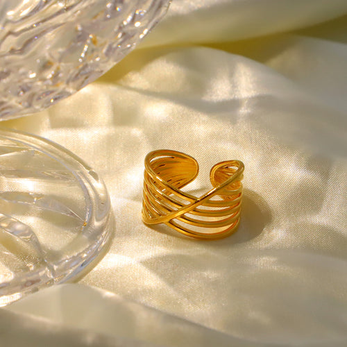 18K Gold-Tone Layered Open Stainless Steel Ring with layered design details