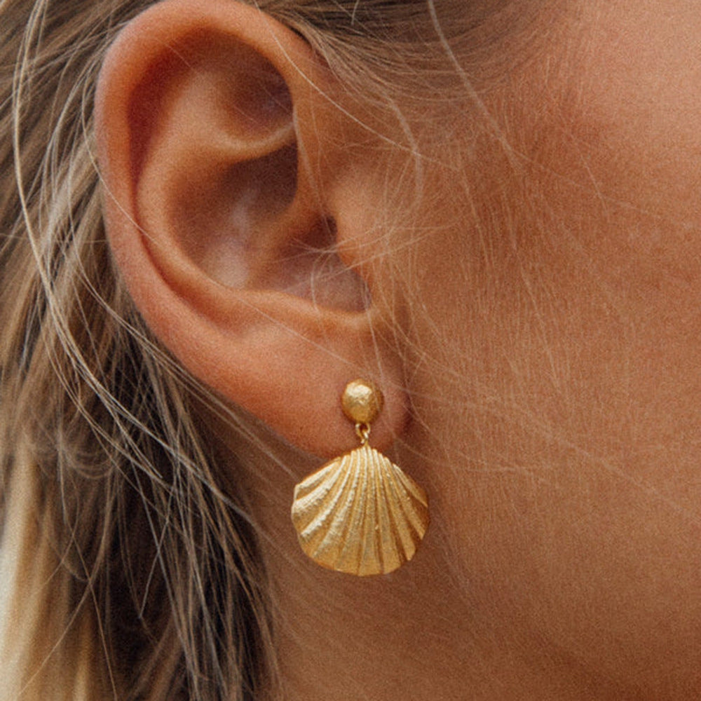 2H Gold-plated Shell Stud Earrings Fashion Simple Steel Bead Earrings Stainless Steel Metal Drop Earrings