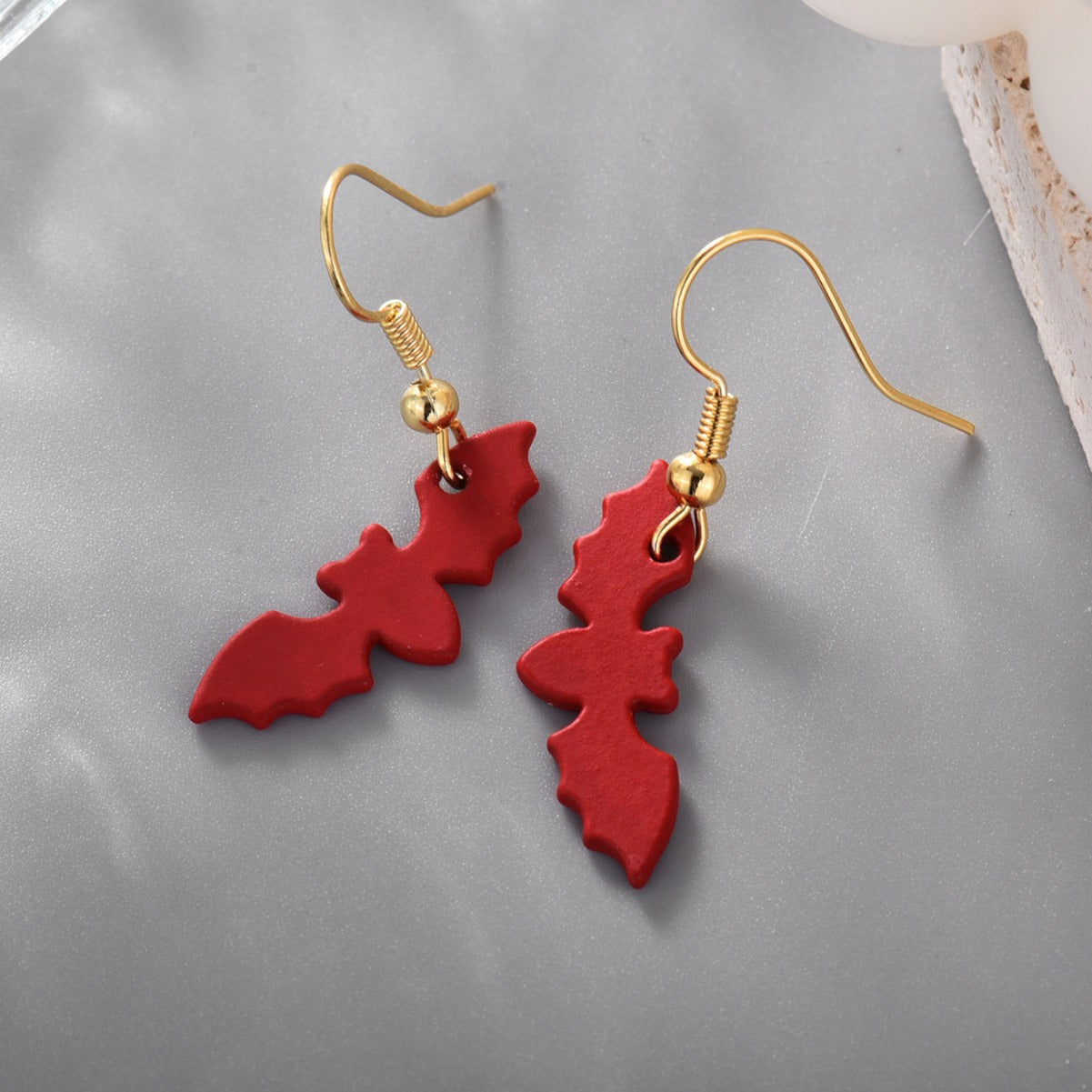 CYE0257 Halloween Fun Creative Wine Red Bat Ear Hooks Cute and Quirky Earrings