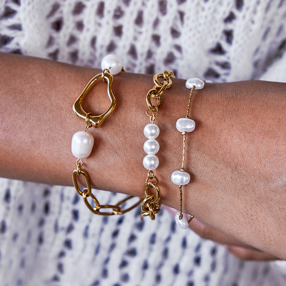 Imitation Pearl Bracelet Non-Fading Bow Jewelry Stainless Steel Accessories for Women