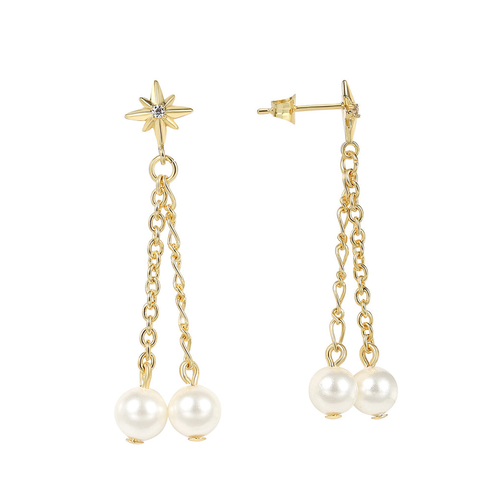 E0342 Fashion Pearl Tassel Earrings Hexagram Earrings for Women Trendy Star