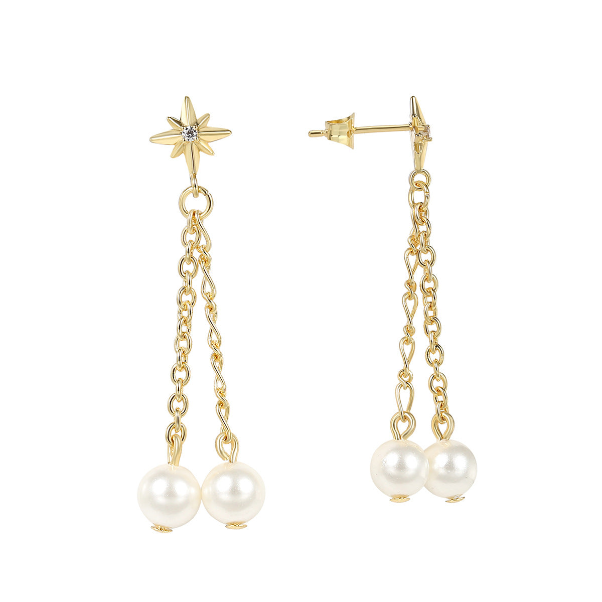 E0342 Fashion Pearl Tassel Earrings Hexagram Earrings for Women Trendy Star
