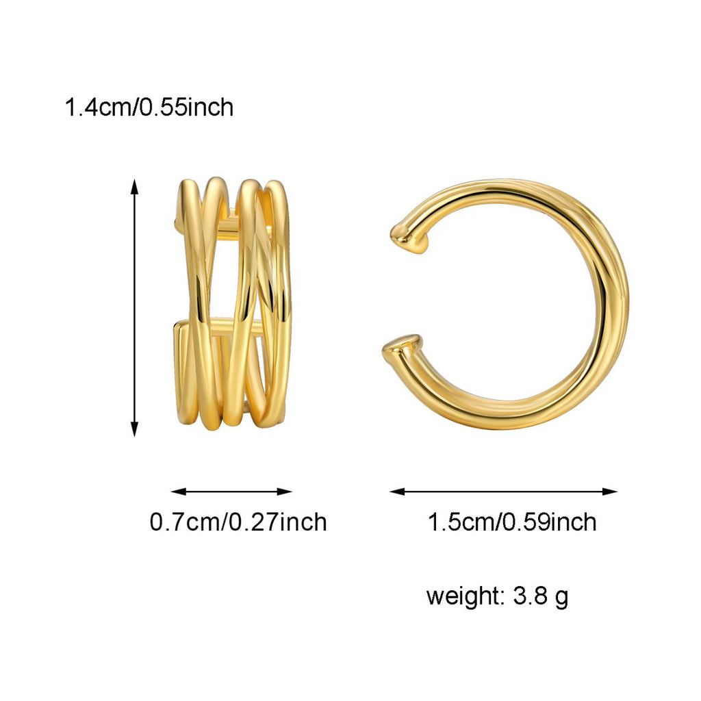 E0534 Fashion Trend Retro Copper Gold-Plated Hoop Earrings for Women, Simple Design, Non-Pierced Ear Clips