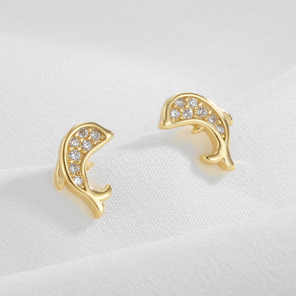 SE0276 S925Sterling Silver Dolphin Earrings for Women Asymmetric Design Ear Care Trendy Jewelry