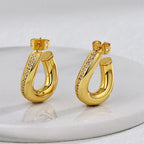 E0639 Design Sense Irregular Twisted Earrings for Women Copper Plated Real Gold Micro Inlaid Zircon Earrings