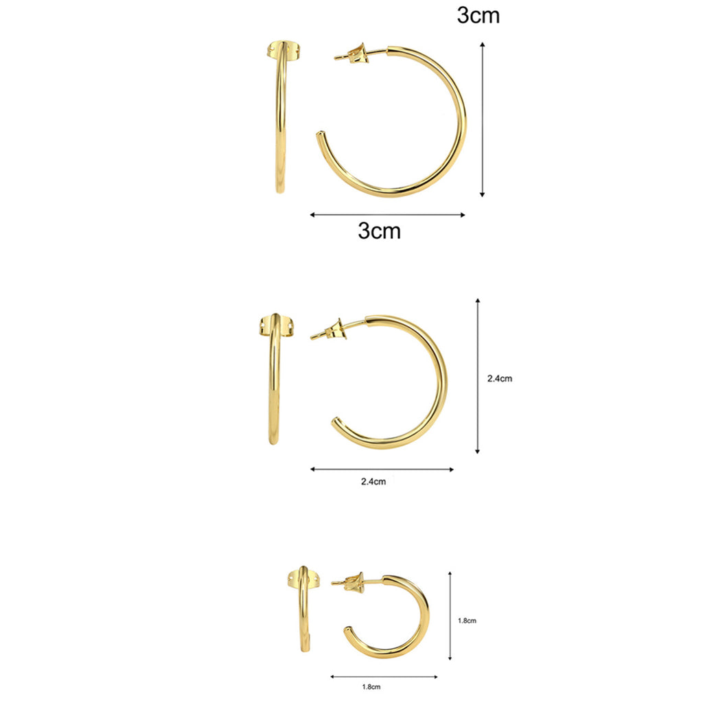 E0266 Various Sizes Round Shape C Hoop Earrings Semi-Open Large Hoop Trendy Women's Jewelry