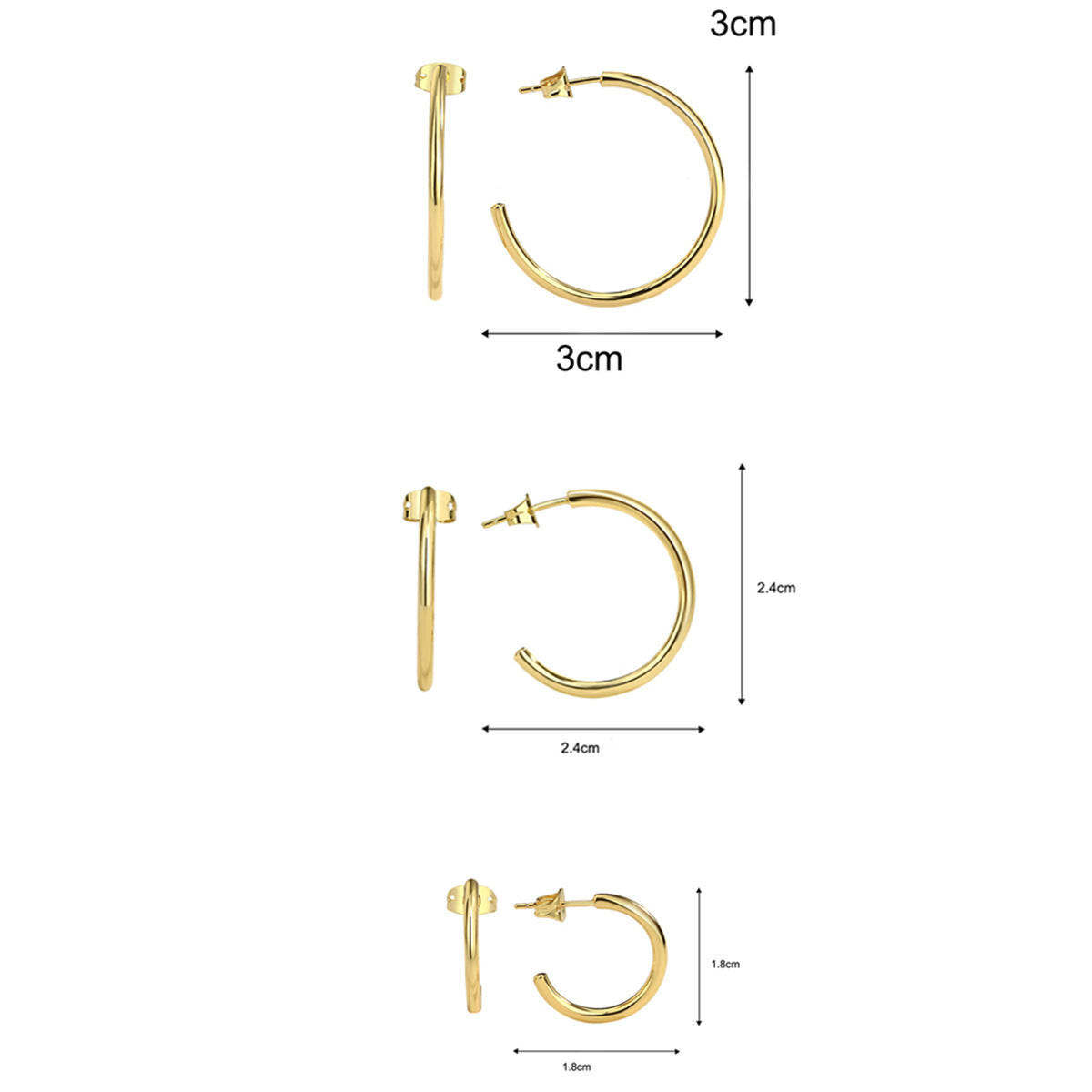 E0266 Various Sizes Round Shape C Hoop Earrings Semi-Open Large Hoop Trendy Women's Jewelry