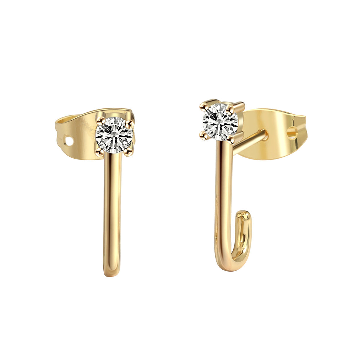 E0272 Elegant and exquisite J Stud Earrings with Shiny Zirconia, Simple and Fashionable Earrings