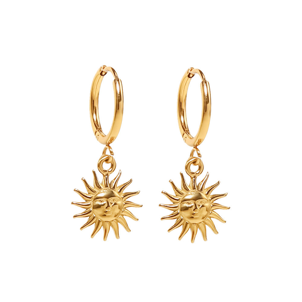 2H  Pendant Earrings18K Gold Vintage Sun Pendant Hoop Earrings Jewelry for Women