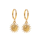 2H  Pendant Earrings18K Gold Vintage Sun Pendant Hoop Earrings Jewelry for Women