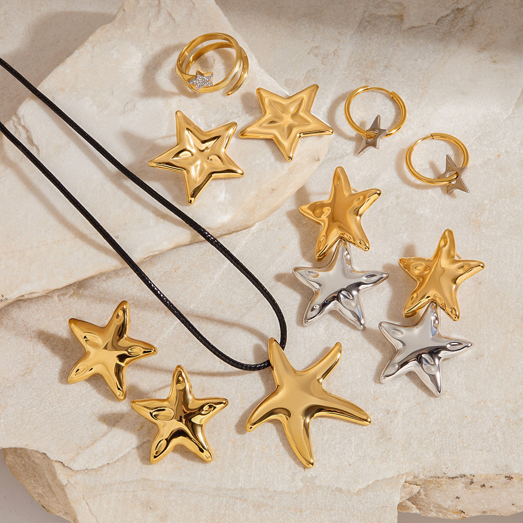 Jewelry Stainless Steel Necklace Simple Earrings Pentagram Ring rings