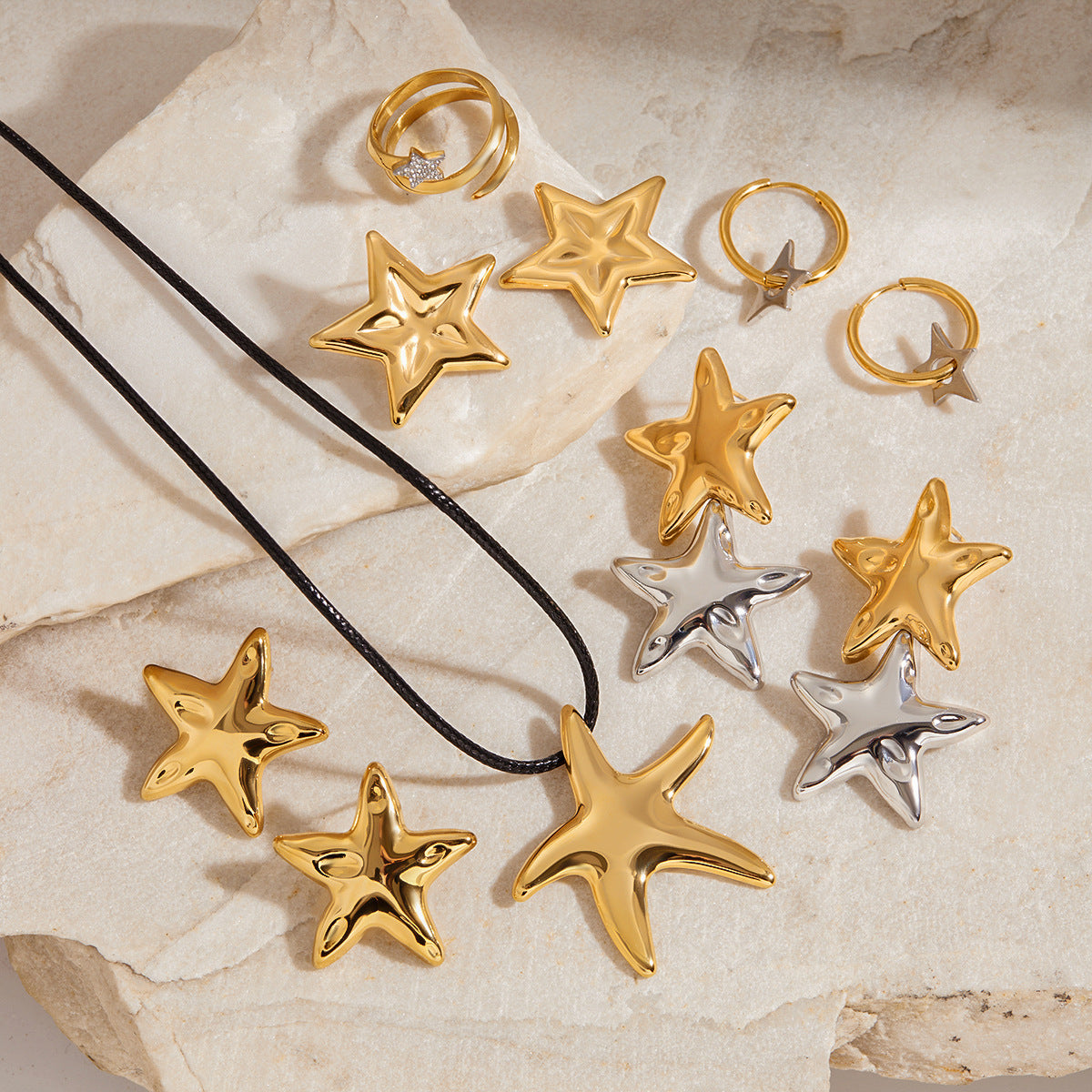 Jewelry Stainless Steel Necklace Simple Earrings Pentagram Ring rings