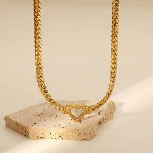 14K Gold-Tone Stainless Steel Heart Cuban Link Necklace in a gold-tone stainless steel finish