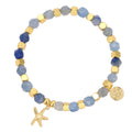 Gold-Plated Brass Starfish Beaded Aquamarine Blue Bracelet featuring beaded and a gold-tone finish