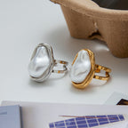 Baroque Pearl Stainless Steel Ring in Gold-Tone with pearl design details