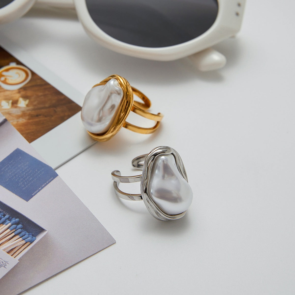 Baroque Pearl Stainless Steel Ring in Gold-Tone in a gold-tone stainless steel finish