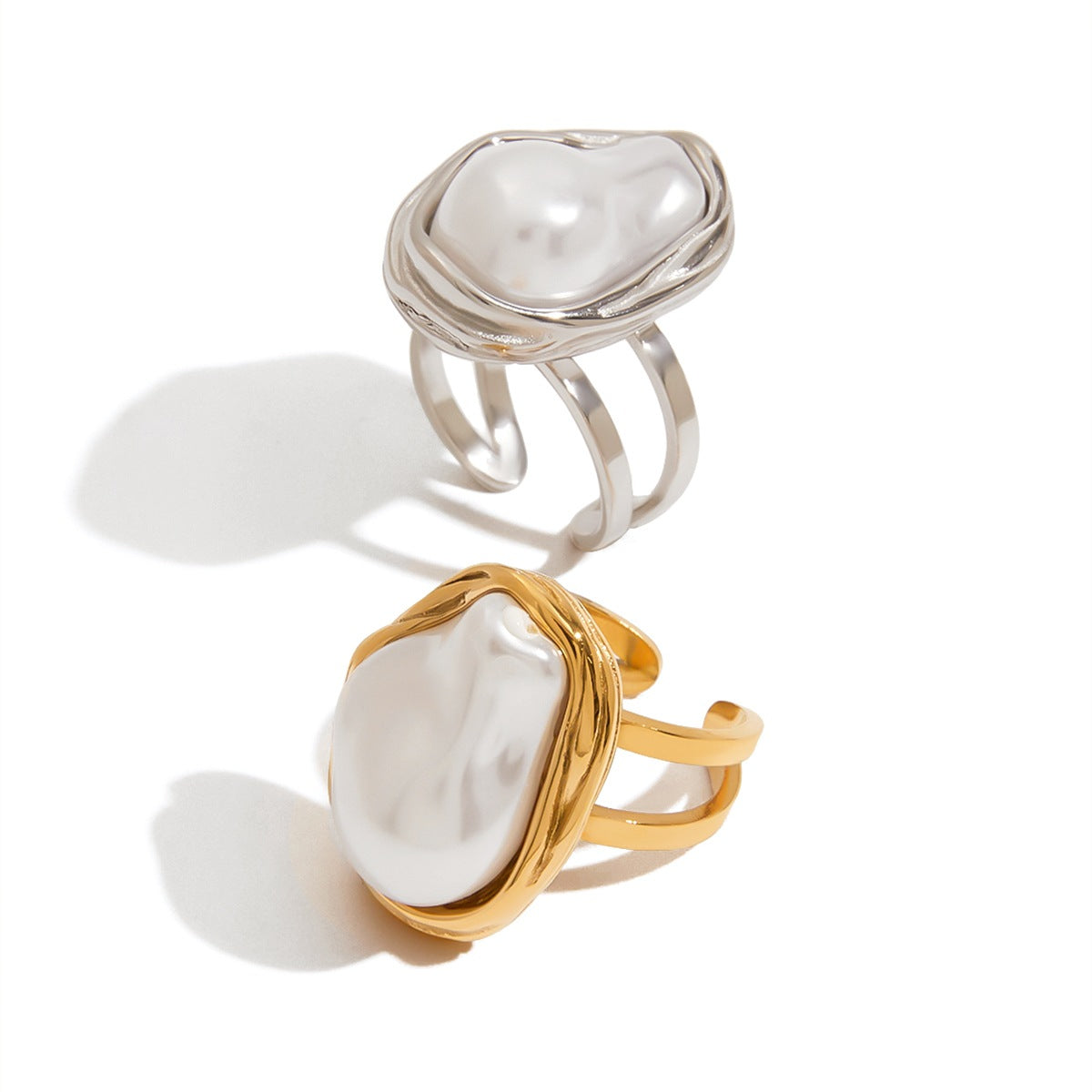 Baroque Pearl Stainless Steel Ring in Gold-Tone for private-label fashion jewelry buyers