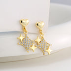 E0746 Korean Style Fashion Heart Earrings for Women Shiny Star Zirconia Earrings
