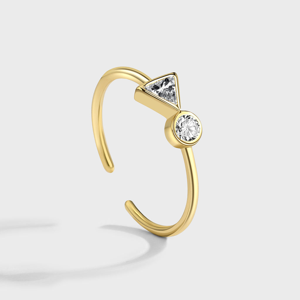 R0191 Simple Cast Copper Jewelry Women's Ring Adjustable Open Inlaid Geometric Zircon Ring