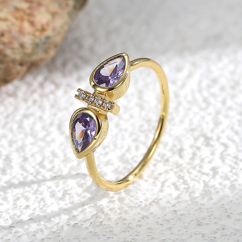 R0231 Simple Design Ring for Women Cold Purple Double Zirconia Ring