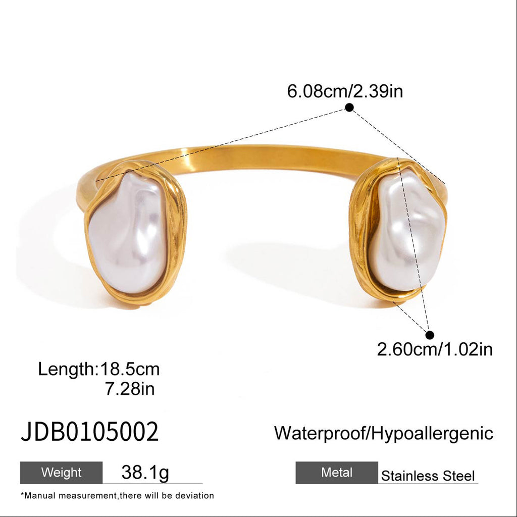 Imitation Baroque Pearl Ring Non-Fading Open Bracelet Stainless Steel Jewelry for Women