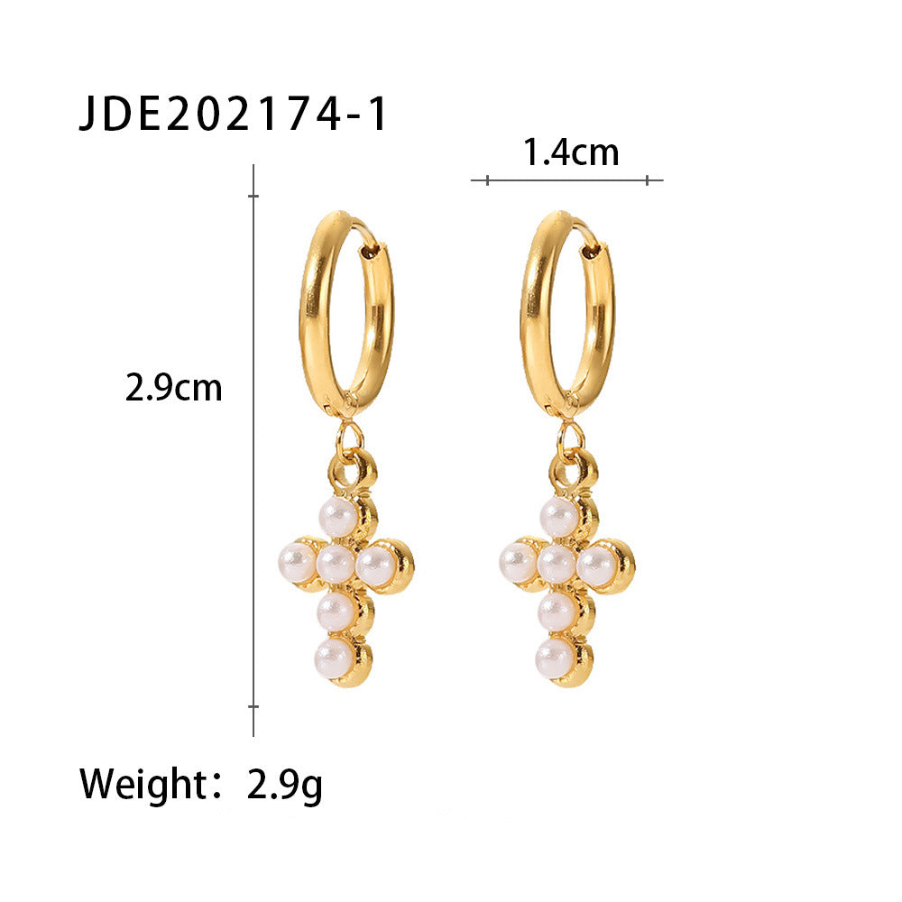 2H French Fashion New Versatile Earrings18K Gold Stainless Steel Cross Pendant Women's Earrings Style