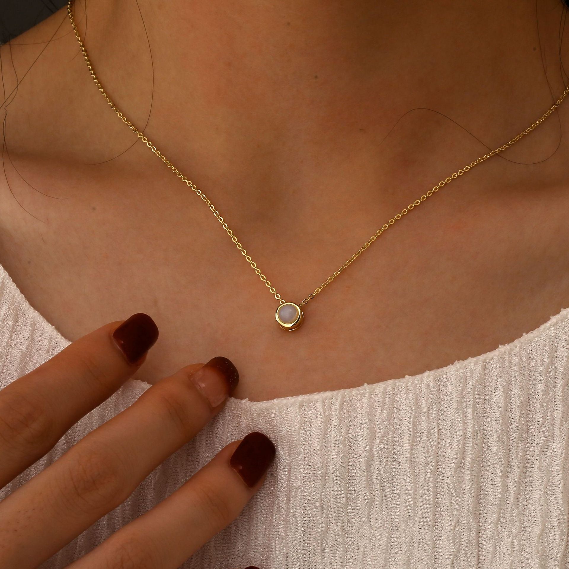 S925 Silver Minimalist Round Necklace With Collarbone Chain Pendant