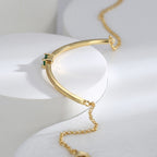 B0168 Minimalist Monochrome Nearly Curved Half Circle Bracelet for Women Fashion Retro Cool Style Green Zircon