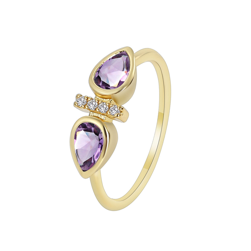 R0231 Simple Design Ring for Women Cold Purple Double Zirconia Ring