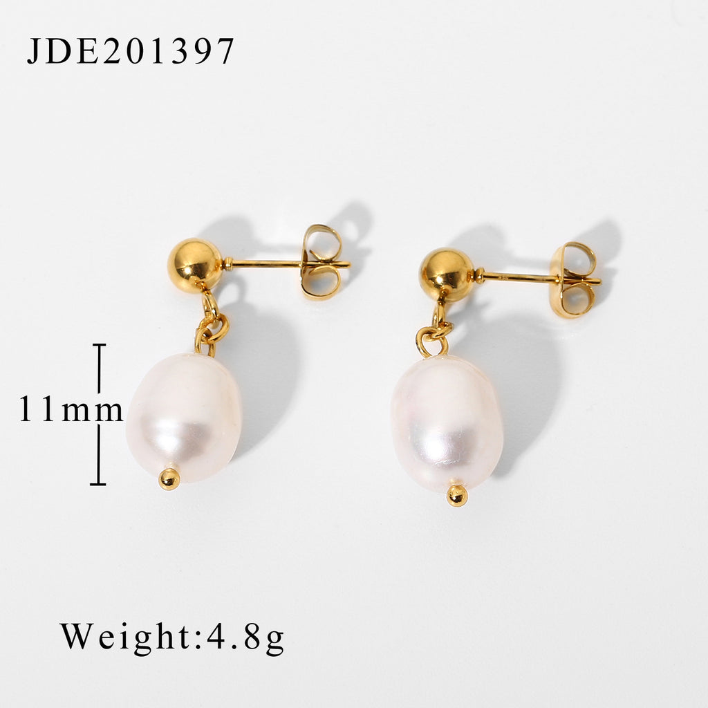 Same Style18K Gold Stainless Steel Earrings Fashionable Personality Pearl Earrings Hoop Earrings Women's Jewelry