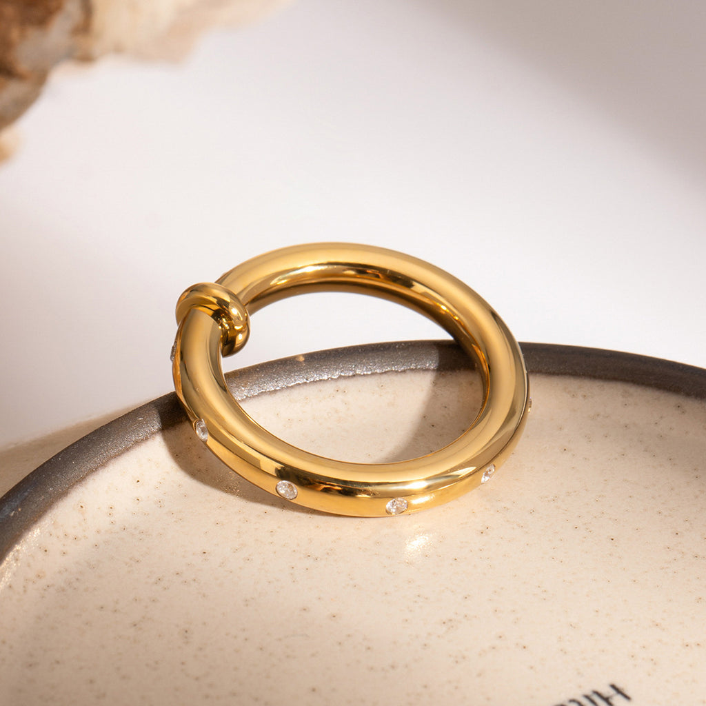 Stainless Steel Rhinestone Plain Band Ring Rings