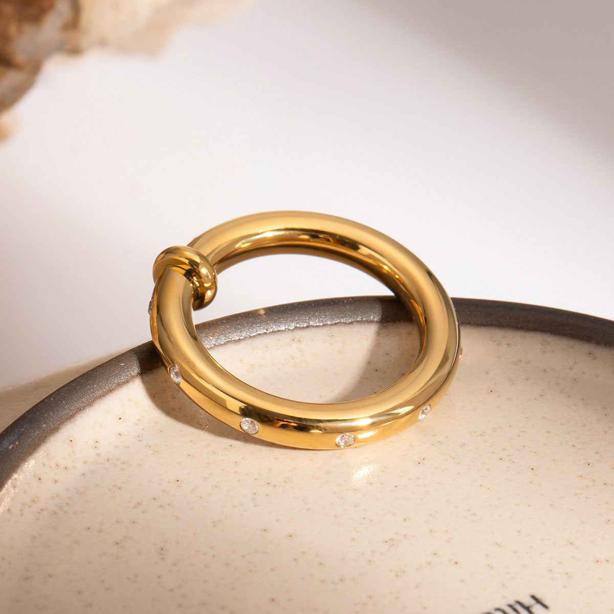 Stainless Steel Rhinestone Plain Band Ring Rings