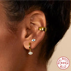 S925Sterling Silver Diamond-Encrusted Devil's Eye Flat Head Threaded Piercing Cartilage Earrings Snake Smiley Face Ear Bone Studs for Women