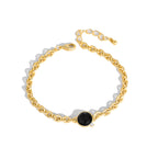 B0036 Exaggerated Natural Stone Round Bracelet for Women Bohemian Thick Chain Short Jewelry