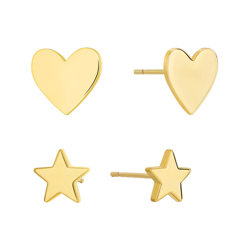 E0740 Fashion Elegant Simple Five-Pointed Star Heart Earrings for Women Copper Gold-Plated Minimalist Style Set Earrings