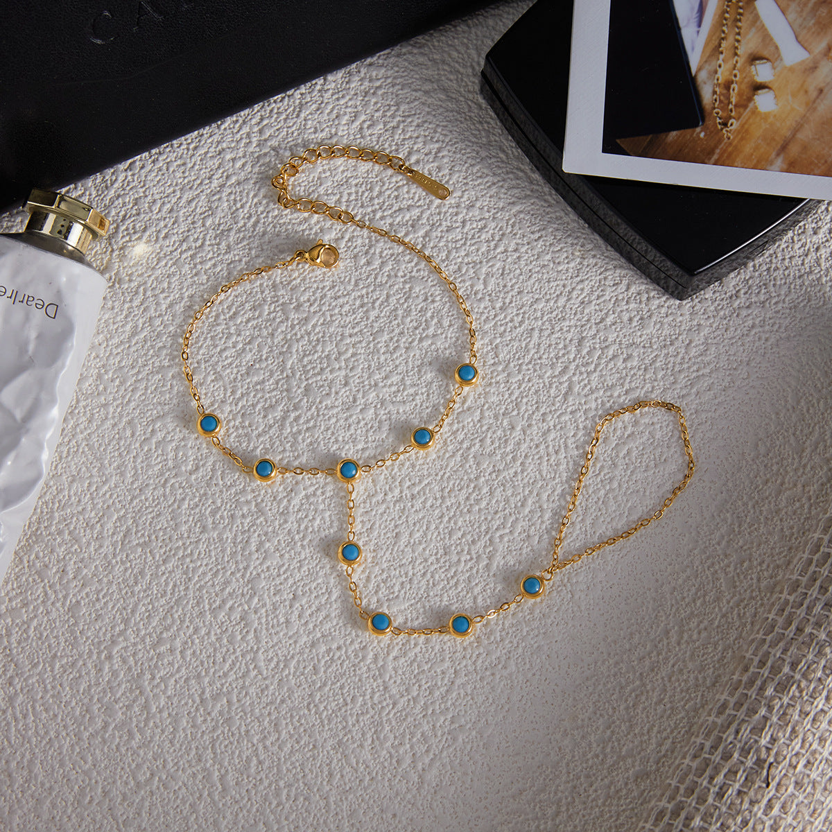 2H Blue Turquoise Necklace Accessories Female Natural Stone Ring Stainless Steel Jewelry Female