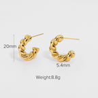 2025New Chunky Twist Bagel Earrings18Gold Plated Stainless Steel Hoop Earrings Women's Jewelry