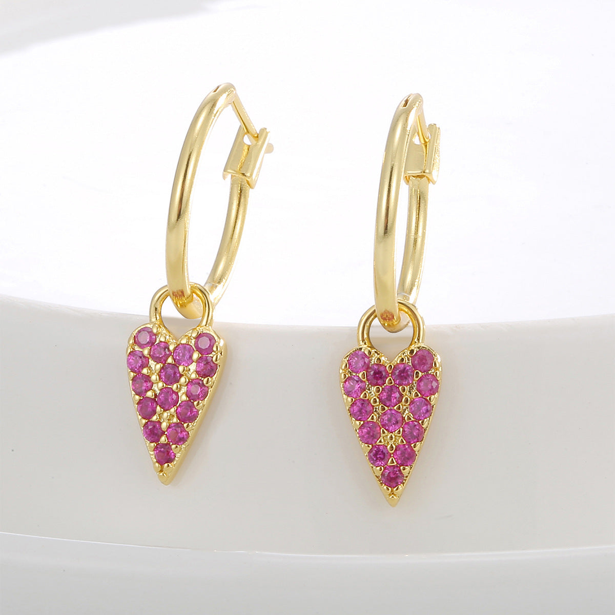 E0805 Design Sense Earrings for Women, Gold-Plated Heart with Purple Zircon Inlay