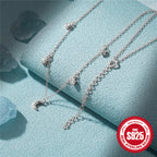 Sterling Silver Star Moon Diamond Necklace Stacked Collarbone Chain