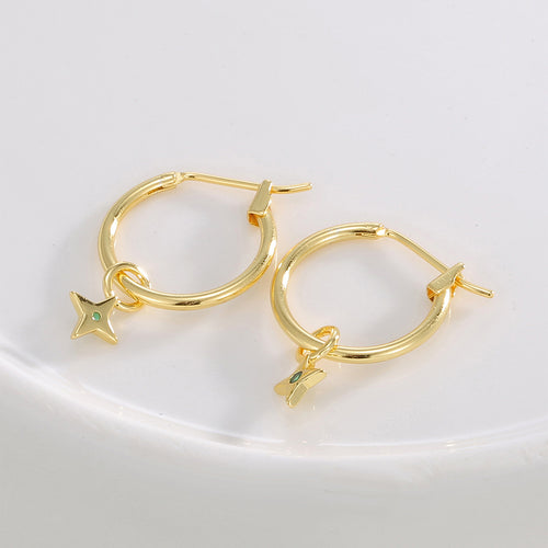 18K Gold-Plated Brass Star Green CZ Earrings in a gold-tone brass finish