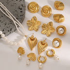 Stainless Steel Pearl Necklace Exaggerated Flower Stud Earrings Jewelry earrings