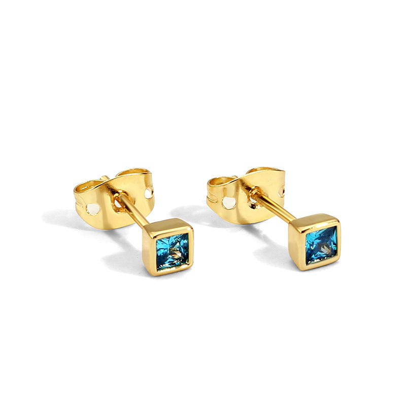 E0032 Simple Geometric Square Zircon Earrings for Women Gold-Plated Ear Studs925Silver Needle Jewelry