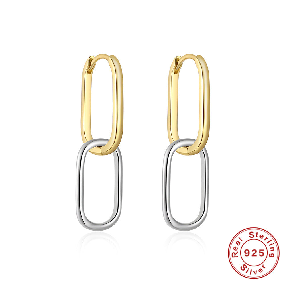 S925Sterling Silver Curved Wave Two-tone Diamond-studded Earrings Hoop Earrings Classic Hot-selling Trendy Ear Jewelry Earrings