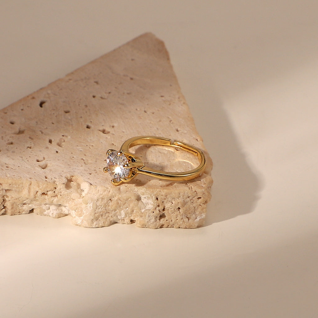 Same style ring18K Golden White Round Zircon Six-Claw Real Gold Plated Copper Jewelry
