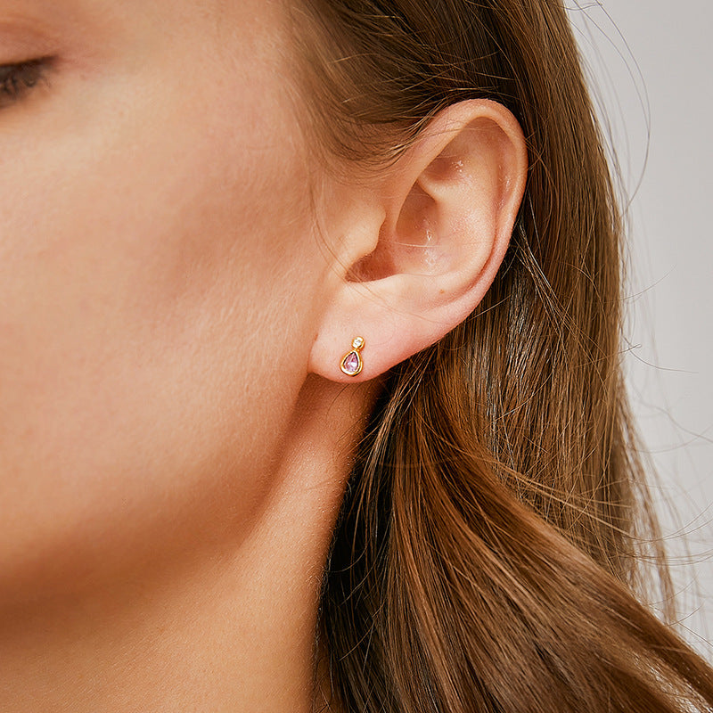 E0360 Simple Water Drop Shape Purple Zircon Earrings for Women Lightweight Style