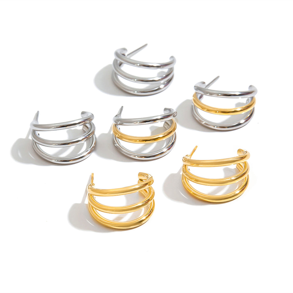 2H Stainless Steel Geometric Stud Earrings for Women Non-Fading Ear Jewelry Accessories