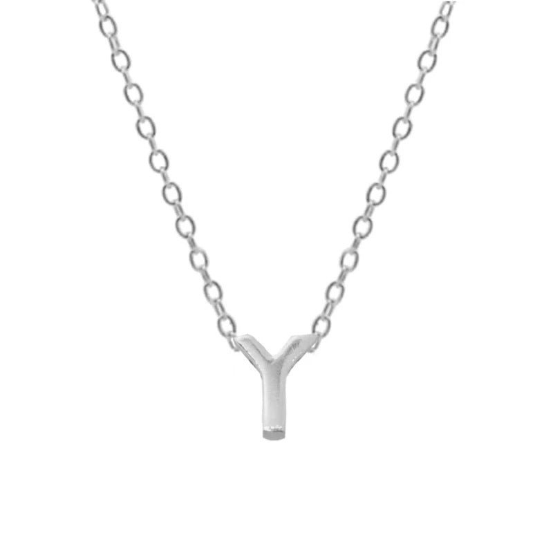 Sterling Silver 26 Letter Pendant Necklace Polished Collarbone Chain