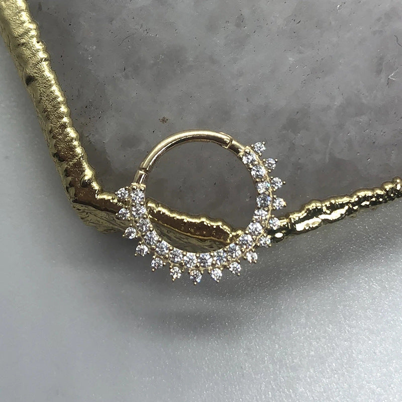 Sterling Silver S925Body Piercing Cartilage Jewelry Nose Ring Flower Double Row Water Drop Zircon Ear Clip Earrings Ear Accessories